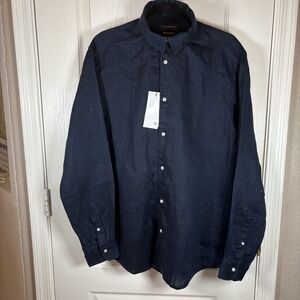 Piombo Men's XL Navy Linen Shirt 100% Linen Button Down Collared NWT MSRP $92.95